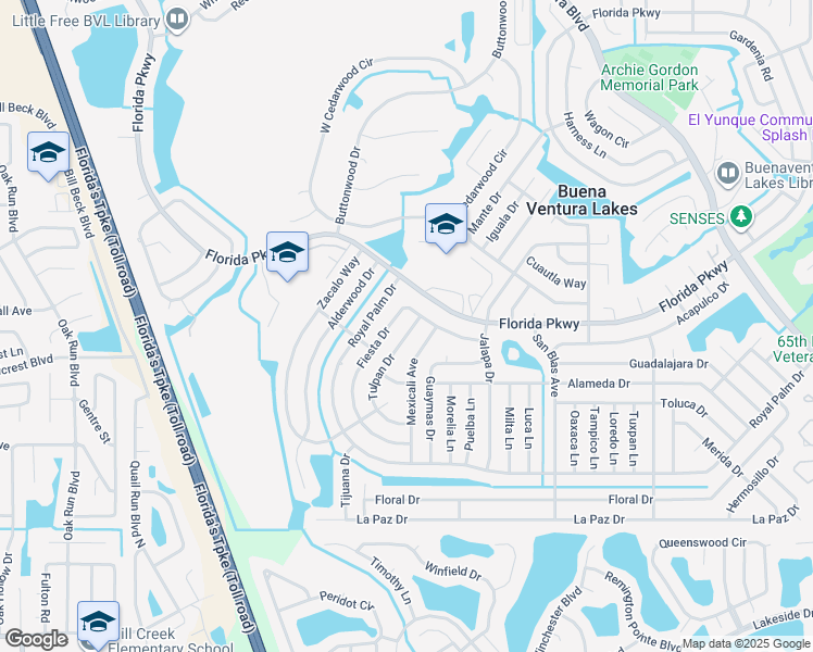 map of restaurants, bars, coffee shops, grocery stores, and more near 108 Tulpan Drive in Kissimmee