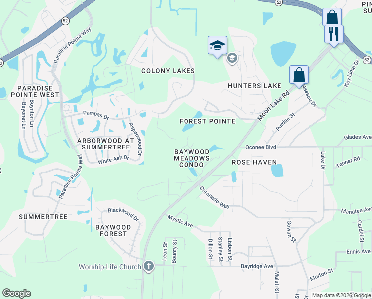map of restaurants, bars, coffee shops, grocery stores, and more near 12010 Proctor Loop in New Port Richey