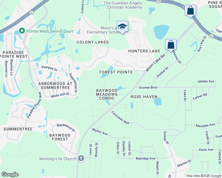 map of restaurants, bars, coffee shops, grocery stores, and more near 11550 Baywood Meadows Drive in New Port Richey