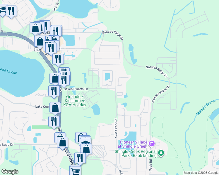 map of restaurants, bars, coffee shops, grocery stores, and more near 2894 Club Cortile Circle in Kissimmee