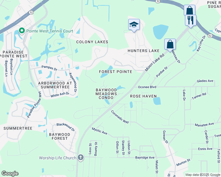 map of restaurants, bars, coffee shops, grocery stores, and more near 11550 Baywood Meadows Drive in New Port Richey