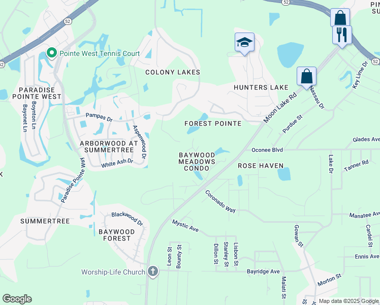 map of restaurants, bars, coffee shops, grocery stores, and more near 12010 Proctor Loop in New Port Richey