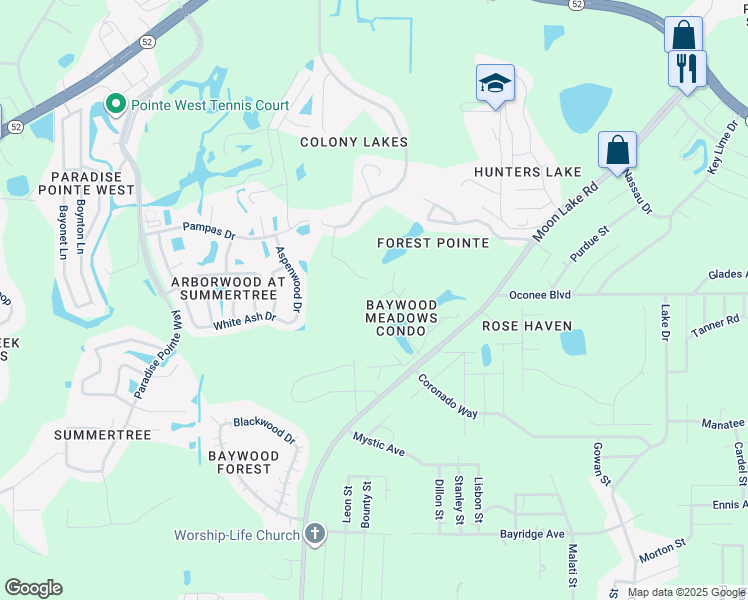 map of restaurants, bars, coffee shops, grocery stores, and more near 11958 Palm Bay Court in New Port Richey