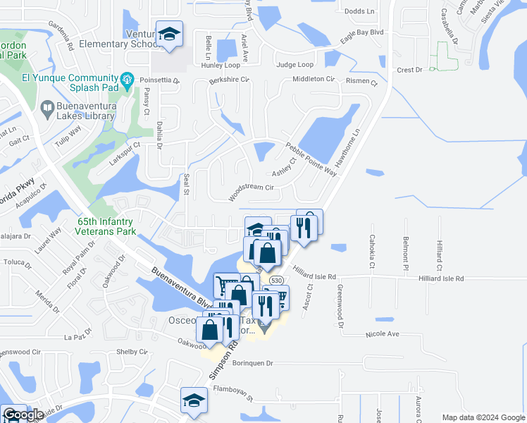 map of restaurants, bars, coffee shops, grocery stores, and more near 137 Jones Lane in Kissimmee