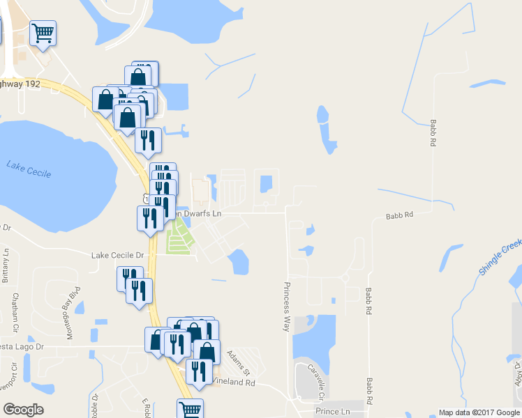 map of restaurants, bars, coffee shops, grocery stores, and more near 2704 Club Cortile Circle in Kissimmee