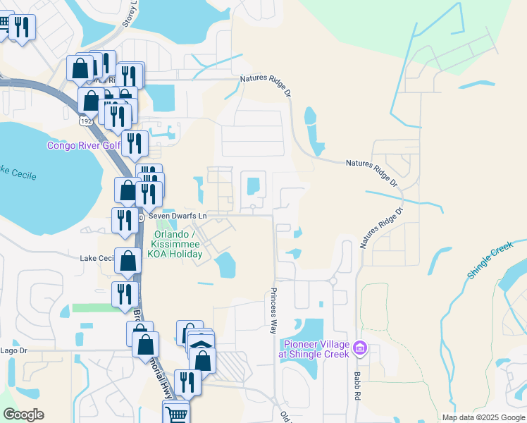 map of restaurants, bars, coffee shops, grocery stores, and more near 2888 Club Cortile Circle in Kissimmee