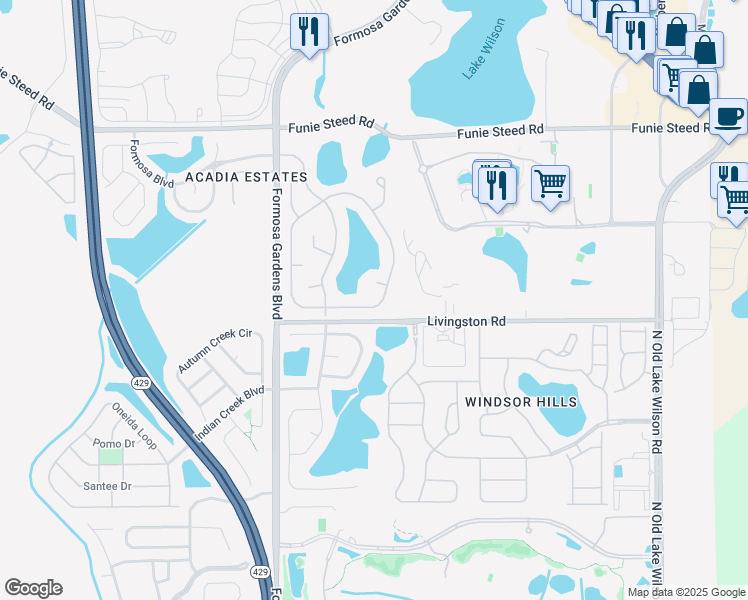 map of restaurants, bars, coffee shops, grocery stores, and more near 7936 Sea Pearl Circle in Kissimmee