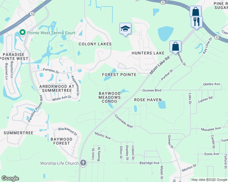 map of restaurants, bars, coffee shops, grocery stores, and more near 11550 Baywood Meadows Drive in New Port Richey