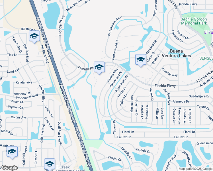map of restaurants, bars, coffee shops, grocery stores, and more near 131 Zacalo Way in Kissimmee