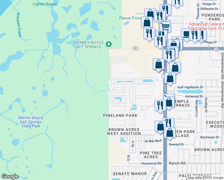 map of restaurants, bars, coffee shops, grocery stores, and more near 6500 Sparrowood Lane in Port Richey