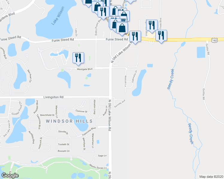 map of restaurants, bars, coffee shops, grocery stores, and more near 2731 Andros Lane in Kissimmee