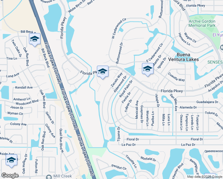 map of restaurants, bars, coffee shops, grocery stores, and more near 131 Zacalo Way in Kissimmee