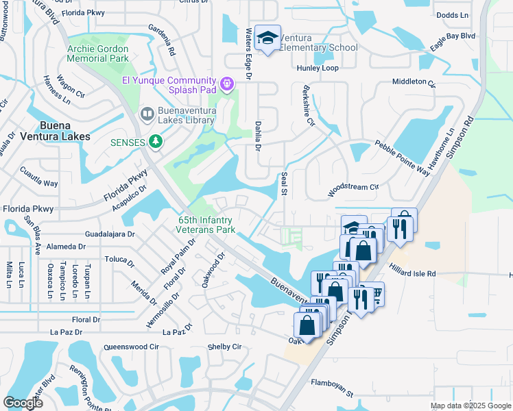 map of restaurants, bars, coffee shops, grocery stores, and more near 251 Taylor Lane in Kissimmee