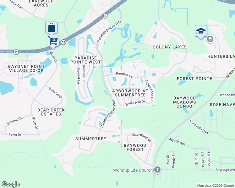 map of restaurants, bars, coffee shops, grocery stores, and more near 11614 Rose Tree Drive in New Port Richey