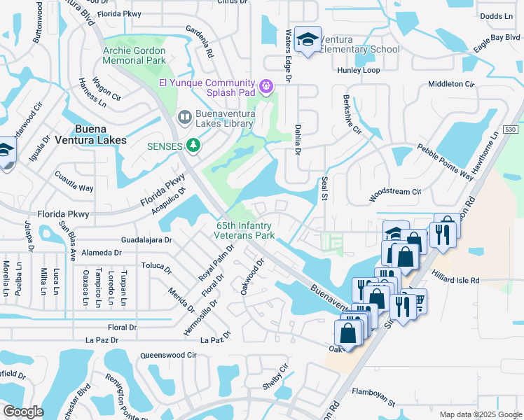 map of restaurants, bars, coffee shops, grocery stores, and more near 29 West Country Cove Way in Kissimmee