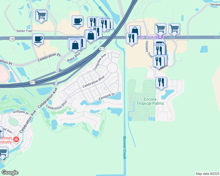 map of restaurants, bars, coffee shops, grocery stores, and more near 311 Norfolk Street in Kissimmee
