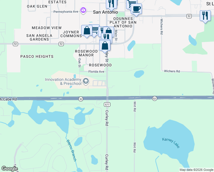 map of restaurants, bars, coffee shops, grocery stores, and more near 11325 Curley Street in San Antonio