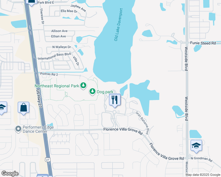 map of restaurants, bars, coffee shops, grocery stores, and more near 105 Paradise Parade in Davenport