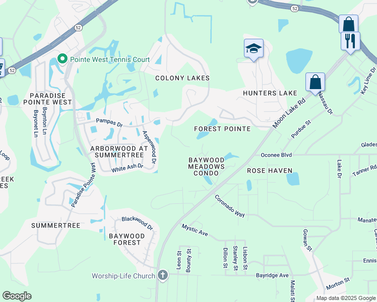 map of restaurants, bars, coffee shops, grocery stores, and more near 11958 Palm Bay Court in New Port Richey