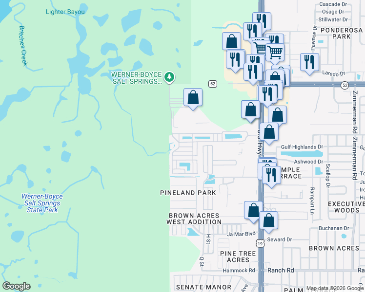 map of restaurants, bars, coffee shops, grocery stores, and more near 6500-6614 Sparrowood Lane in Port Richey