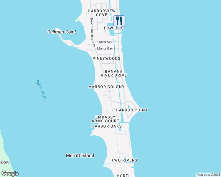 map of restaurants, bars, coffee shops, grocery stores, and more near 1830 Newfound Harbor Drive in Merritt Island