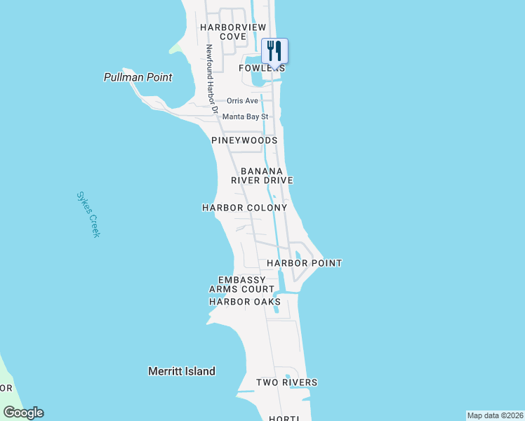 map of restaurants, bars, coffee shops, grocery stores, and more near 1830 Newfound Harbor Drive in Merritt Island