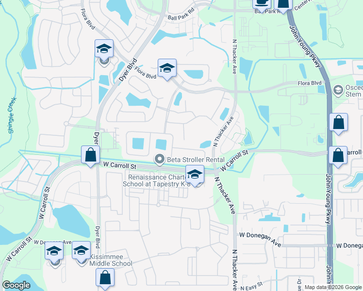 map of restaurants, bars, coffee shops, grocery stores, and more near 2540 Hinsdale Drive in Kissimmee