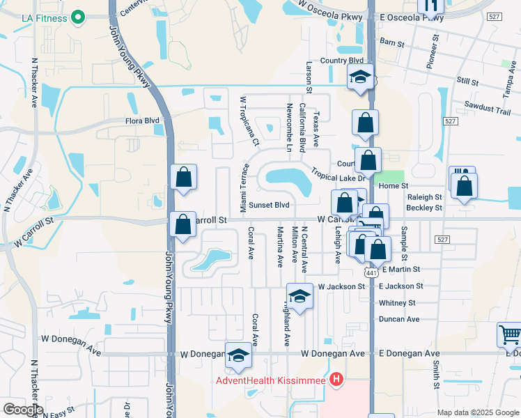 map of restaurants, bars, coffee shops, grocery stores, and more near 2728 Tropical Lake Drive in Kissimmee