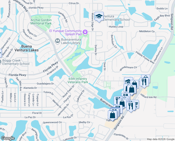 map of restaurants, bars, coffee shops, grocery stores, and more near 21 West Country Cove Way in Kissimmee