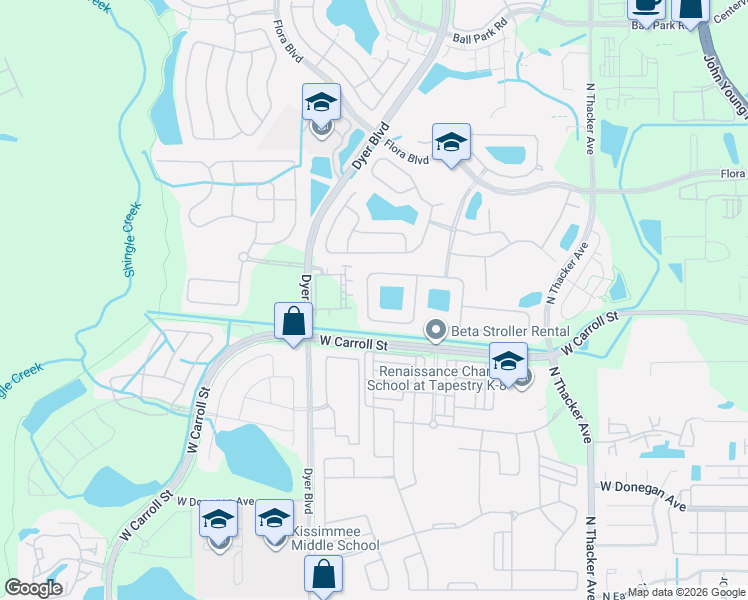 map of restaurants, bars, coffee shops, grocery stores, and more near 2828 Oconnell Drive in Kissimmee