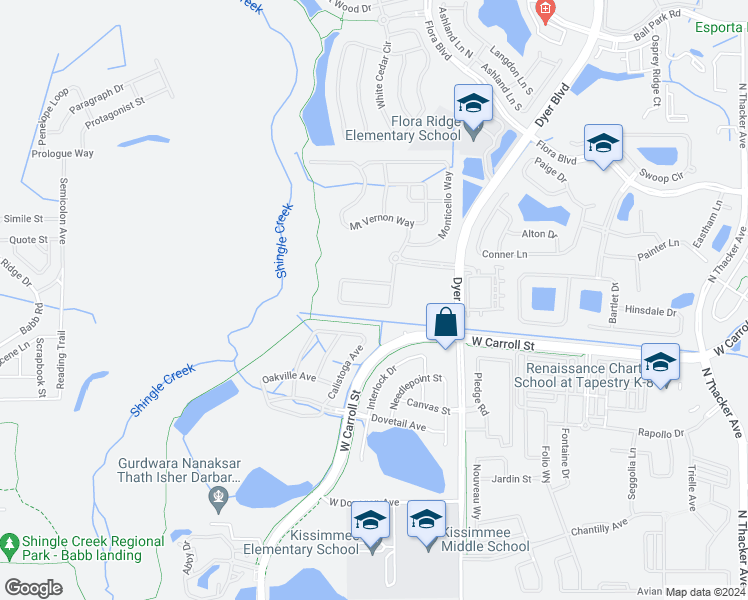 map of restaurants, bars, coffee shops, grocery stores, and more near 2664 San Simeon Way in Kissimmee
