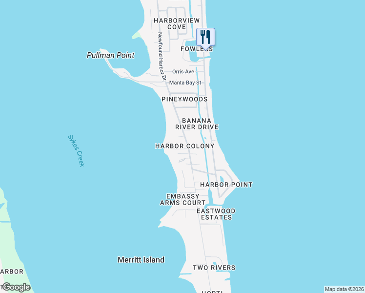 map of restaurants, bars, coffee shops, grocery stores, and more near 1725 Newfound Harbor Drive in Merritt Island