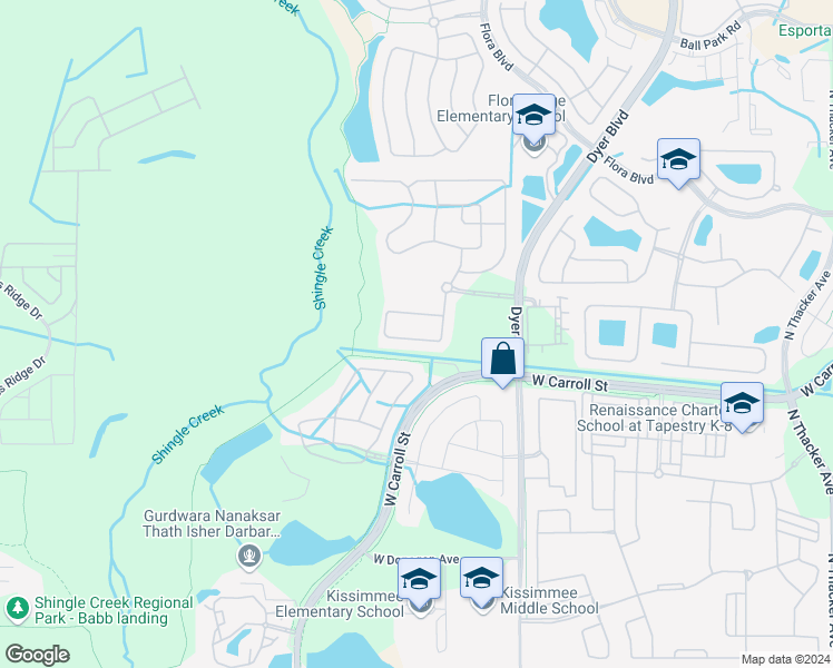 map of restaurants, bars, coffee shops, grocery stores, and more near 2660 San Simeon Way in Kissimmee