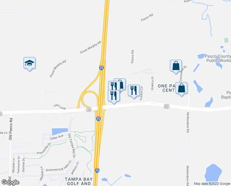 map of restaurants, bars, coffee shops, grocery stores, and more near State Road 52 in San Antonio