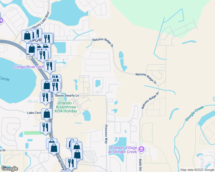 map of restaurants, bars, coffee shops, grocery stores, and more near 2510 Hamlet Lane in Kissimmee