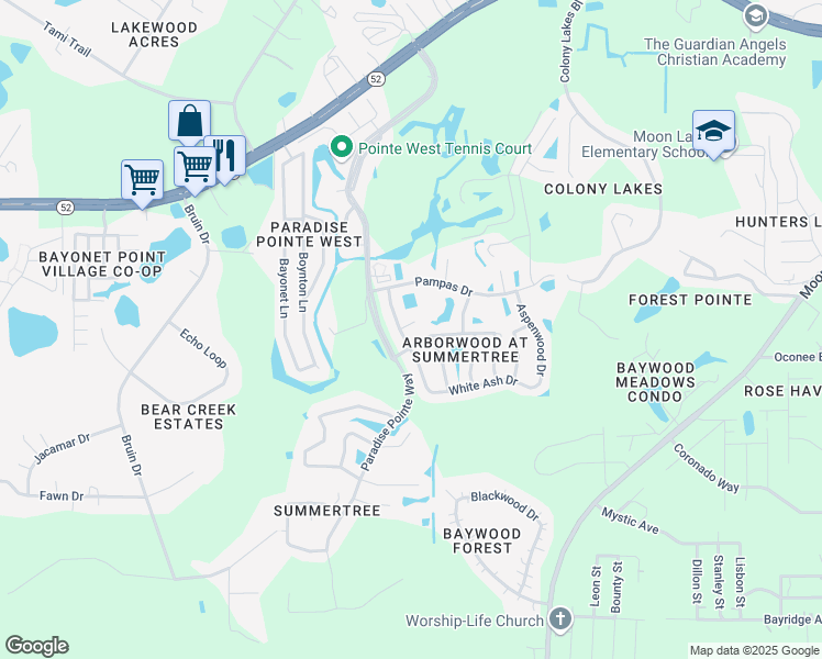 map of restaurants, bars, coffee shops, grocery stores, and more near 11506 Yellow Birch Court in New Port Richey