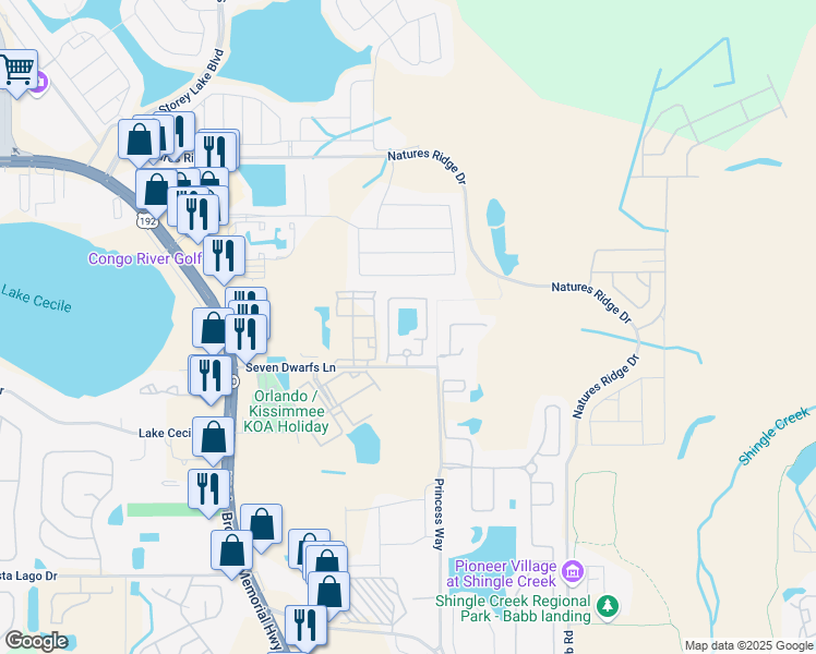 map of restaurants, bars, coffee shops, grocery stores, and more near 2839 Club Cortile Circle in Kissimmee