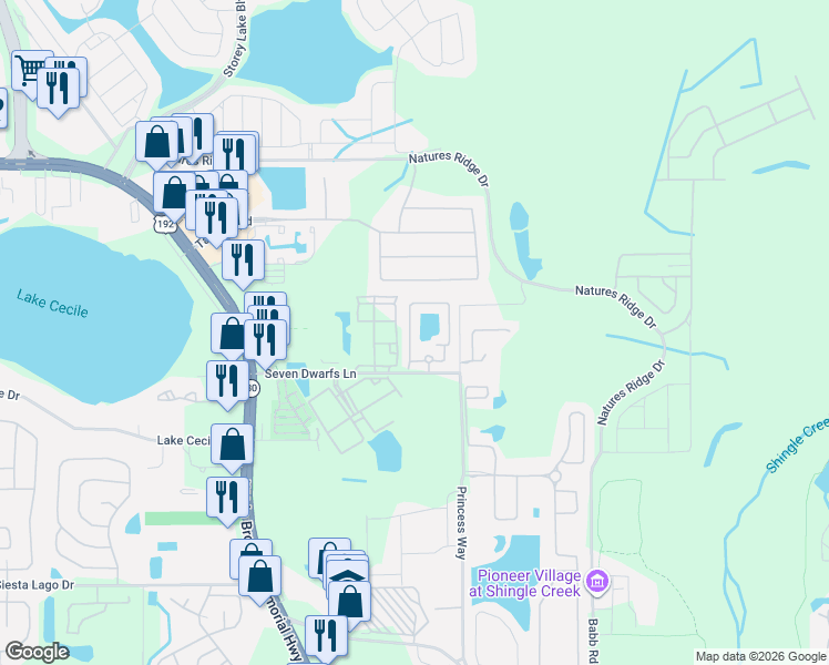 map of restaurants, bars, coffee shops, grocery stores, and more near 2756 Club Cortile Circle in Kissimmee