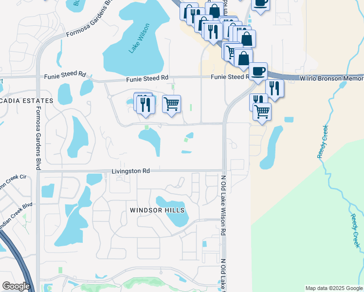 map of restaurants, bars, coffee shops, grocery stores, and more near 7700 Westgate Boulevard in Kissimmee