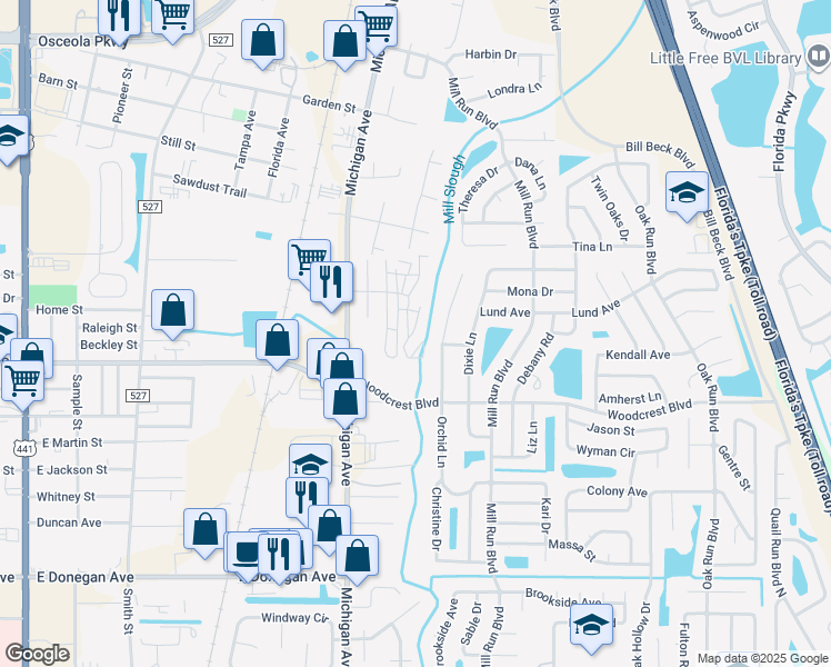 map of restaurants, bars, coffee shops, grocery stores, and more near 1354 RV Lane in Kissimmee