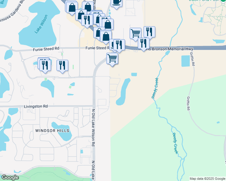 map of restaurants, bars, coffee shops, grocery stores, and more near Pellham Way in Kissimmee