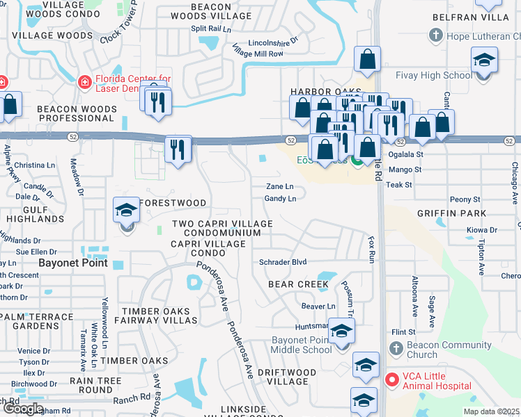 map of restaurants, bars, coffee shops, grocery stores, and more near 11714 Nature Trail in Port Richey