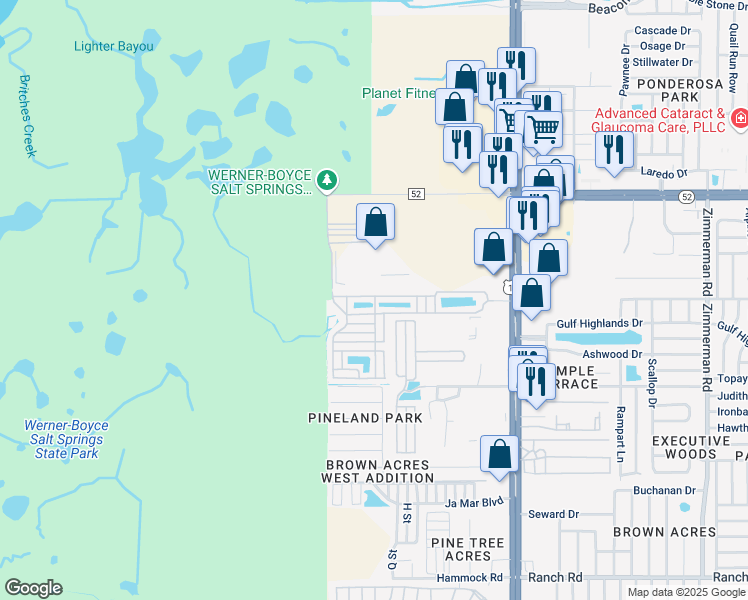 map of restaurants, bars, coffee shops, grocery stores, and more near 6540 Hachem Drive in Port Richey