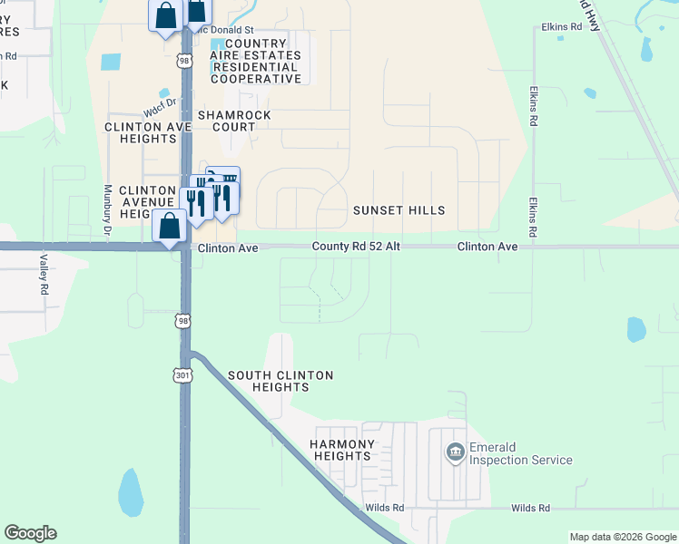 map of restaurants, bars, coffee shops, grocery stores, and more near 38350 Clinton Avenue in Dade City