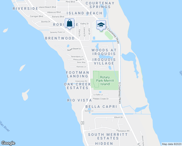 map of restaurants, bars, coffee shops, grocery stores, and more near 1770 South Tropical Trail in Merritt Island