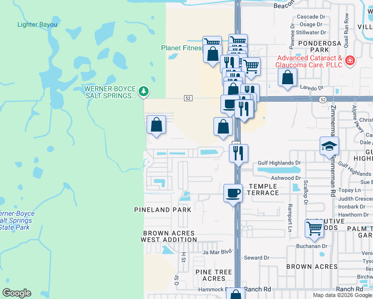 map of restaurants, bars, coffee shops, grocery stores, and more near 6618-6710 Hachem Drive in Port Richey