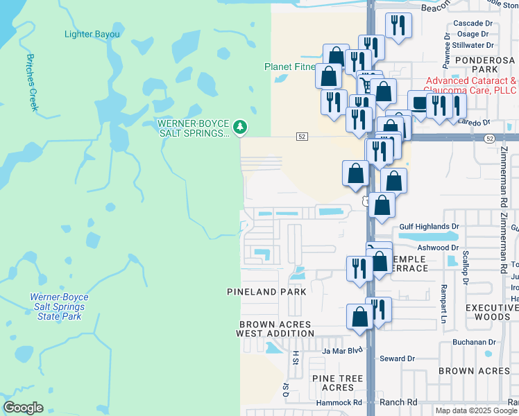 map of restaurants, bars, coffee shops, grocery stores, and more near 6540-6542 Hachem Drive in Port Richey