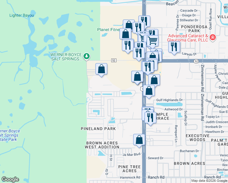 map of restaurants, bars, coffee shops, grocery stores, and more near 6618 Hachem Drive in Port Richey
