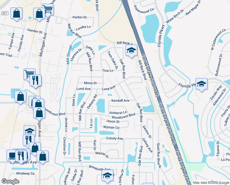 map of restaurants, bars, coffee shops, grocery stores, and more near 2680 Forest View Lane in Kissimmee