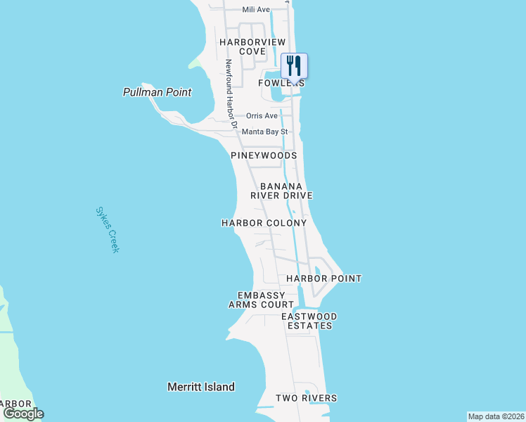 map of restaurants, bars, coffee shops, grocery stores, and more near 1725 Newfound Harbor Drive in Merritt Island